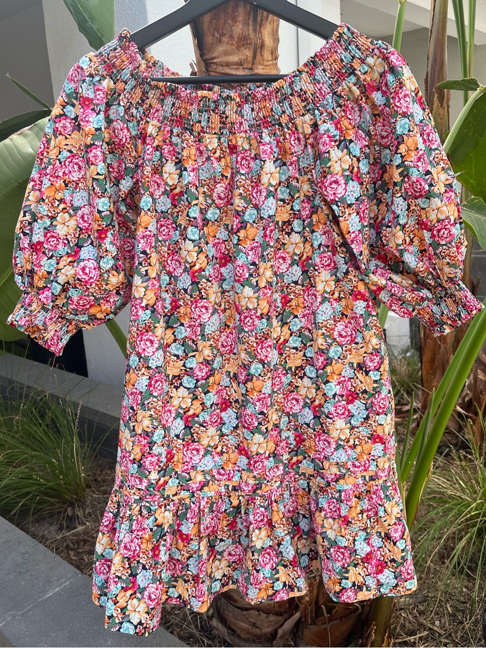 Maeve Anthropologie Floral Off Shoulder Smocked Mini Dress Boho Romantic - Picture 2 of 3
